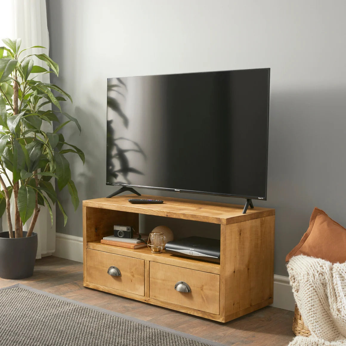 Solid Wood TV Unit with Storage