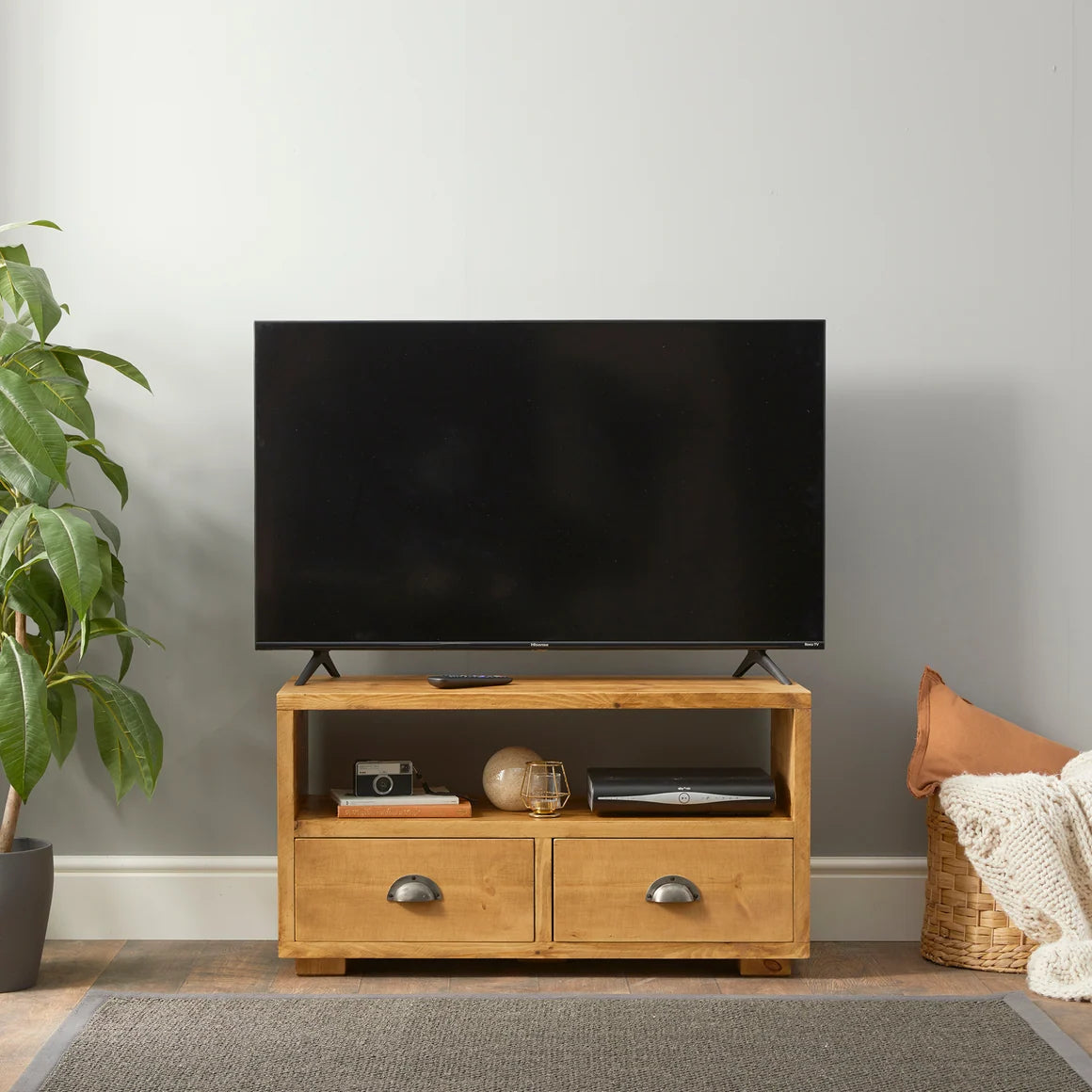 Solid Wood TV Unit with Storage